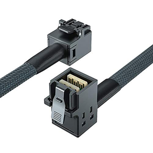 H!Fiber.com 12G Internal Mini SAS HD SFF-8643 to SFF-8643 Cable, Straight to Right Angle, 0.75m, 36 Pin, with Sideband, 100 Ohm, Support RAID, PCIE Controller, Flexible, 0.75-Meter(2.46ft)