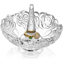 4 Inch Clear Crystal Ring Holder Jewelry Dish Tray Vanity Decor | Clear Crystal Glass Round Ring Holder Jewelry Tray Dish for Rings Earrings Necklace Wedding Party Home Office Display
