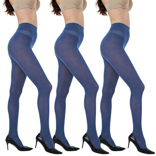 Mayoii 3PCS 30 Denier Nude Tights, Black Tights Women, Run Resistant Ladies Women's Tights with Reinforced Toes (UK, Alpha, M, Regular, Regular, Navy)