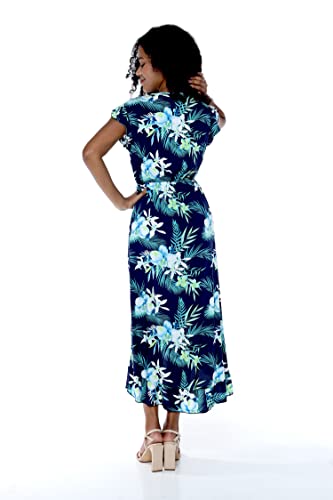 Matchable Couple Hawaiian Luau Shirt or Wrap Ruffle Dress in Orchid Breeze Navy3