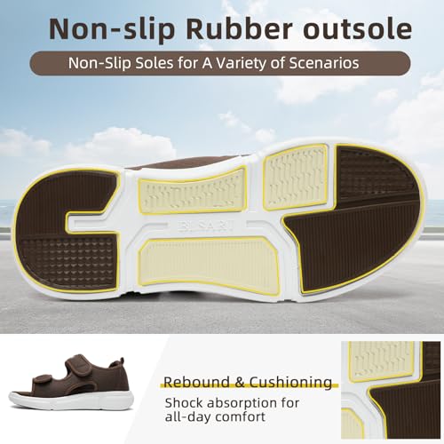 Diabetic Sandals for Men Wide Toe Swollen Feet Adjustable for Foot Pain Relief Open Toe Casual Athletic Diabetic Shoes Sandals for Outdoor Beach Travel Summer Khaki 104