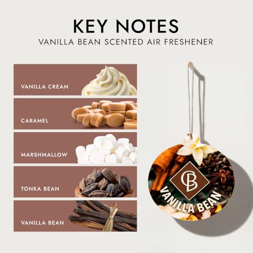 Image of Claire Burke Vanilla Bean Hanging Car Air Freshener - Luxury Scent, Long-Lasting Odor Neutralizer | Up to 30 Days | Made in USA | Strong Air Freshener for Car | Pack of 6