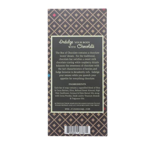 Rinse Bath & Body Box Of Chocolate Soap - Handmade Natural Mothers Day Spa Soap Gift | Fudge Brownie, Chocolate & Raspberry | Moisturizing & Cleansing | Shea & Cocoa Butter W/Almond Oil | 12.75Oz #TOP4