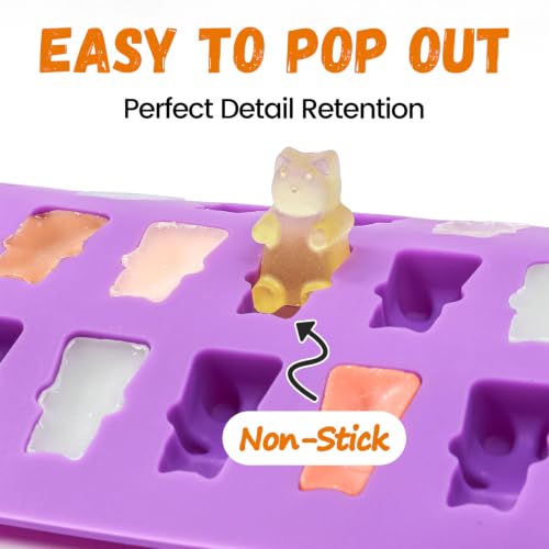 Image of Gummy Bear Mold Silicone, Fruit Snack Molds Gummies Trays Molds with Dropper for Candy Chocolate, 4Pcs Medium & Mini