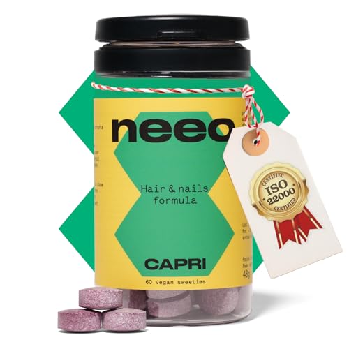 NEEO | Hair Growth Vegano Sabor Cereza | Plantas Anticaída Cabello Mujer + Biotina Pura y Vitamina B6 | Reduce la Caída y Favorece el Crecimiento del Cabello | 60 Pastillas Crecimiento Cabello Mujer