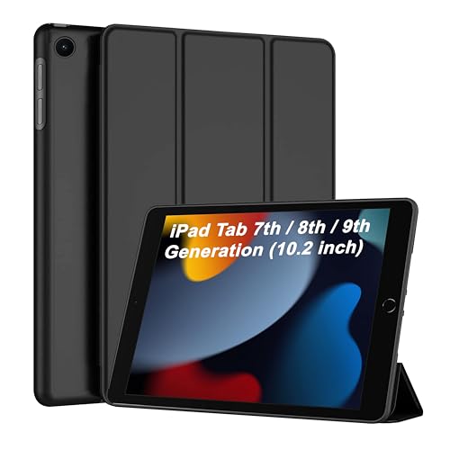 Image of CEDO Tri-Fold for iPad 7 (7th Gen) / iPad 8 (8th Gen) / iPad 9 (9th Gen) 10.2 in Smart Case Flip Cover with Multi Viewing Angles Stand | Leather Finish | Heat Dissipation | TPU Backcover (Black)