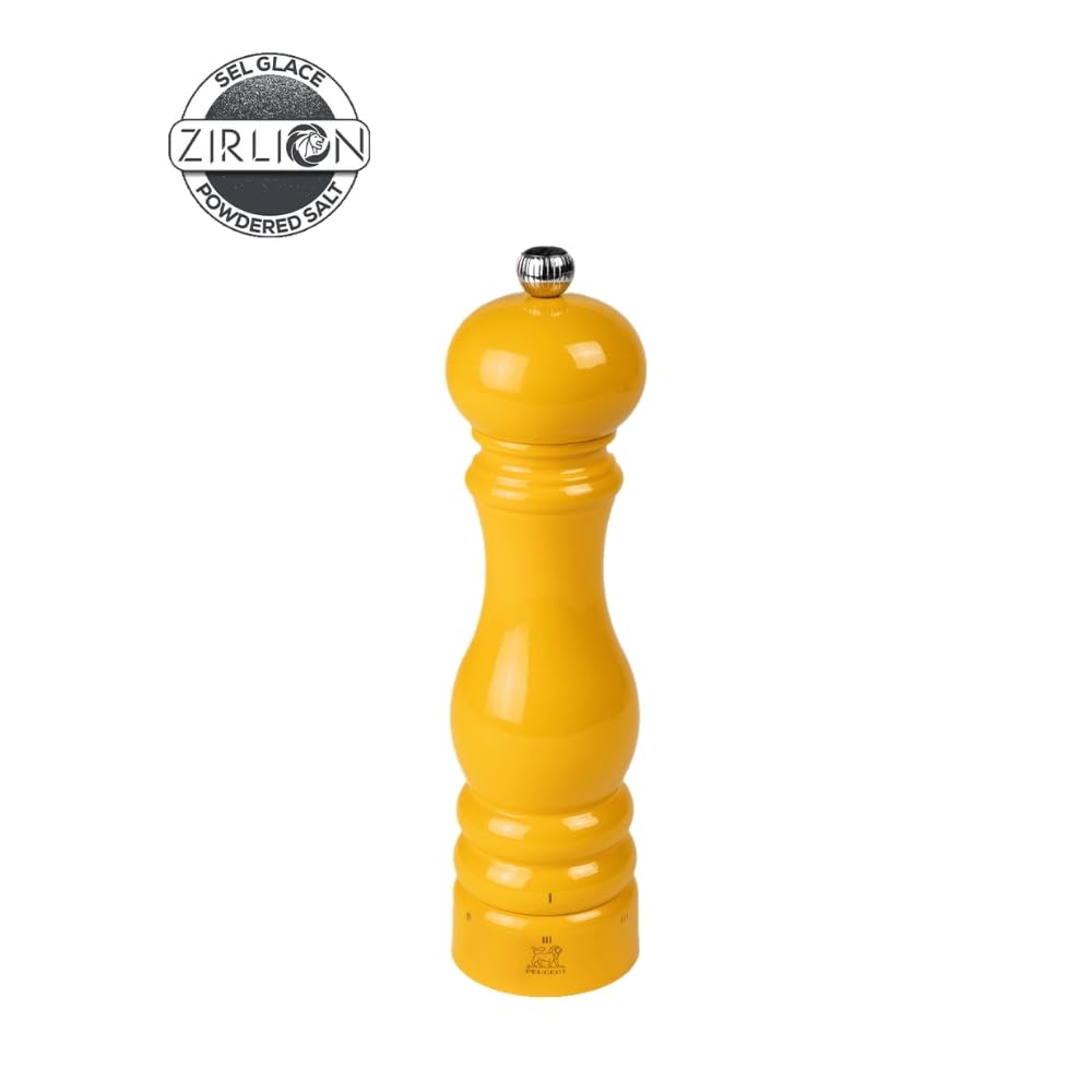 PEUGEOT - Salzmühle Paris u‘Select 22 cm - 6 Mahlgrade - Innovatives Zirlion-Mahlwerk für pulverfeines Salz - Aus PEFC-zertifiziertem Holz - Französisches Know-how - Safrangelb lackiert