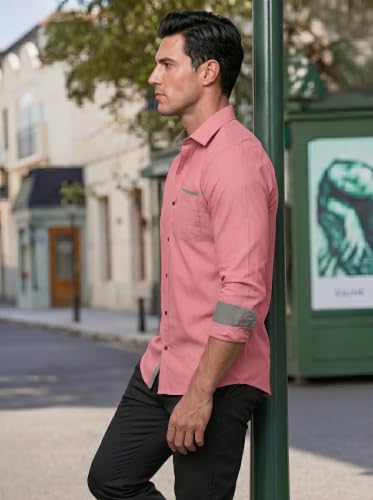 Image of Men's Cotton Blend Shirt with Solid Long Sleeves Spread Coller Neck Regular Fit Single Chest Pocket and Standard Length | Cotton Casual Shirt for Man