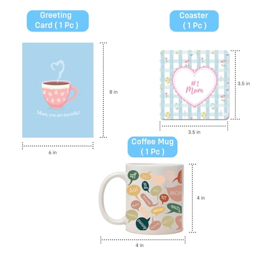 Image of Party Propz Mothers Day Gift for Mom - 3 Pcs Card for Mothers Day and Coffee Mug for Mom with Coaster, Mother's Day Greeting Card and Coffee Mug (Set of 1 Gift Box)