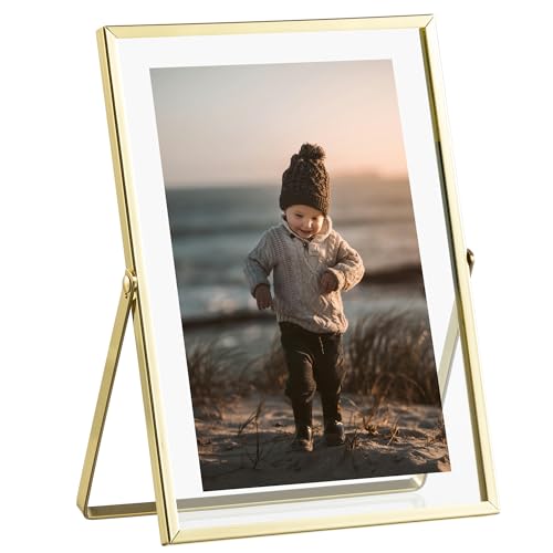 eletecpro 5x7 Floating Picture Frame, Real Glass Cover, Gold, 1-Pack by eletecpro - Used condition - US$12.81