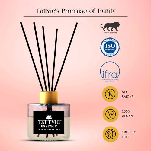 Image of Peach Reed Diffuser Set by Tattvic Essence | 6 Fiber Reed Sticks Free | Stress Relief & Aromatherapy | Long-Lasting, Smoke-Free Air Freshener for Home, Bedroom & Office | Ideal for Gifting | 120ml