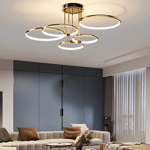 Lampe de chambre LED dorée plafonnier design géométrique à distance - 2