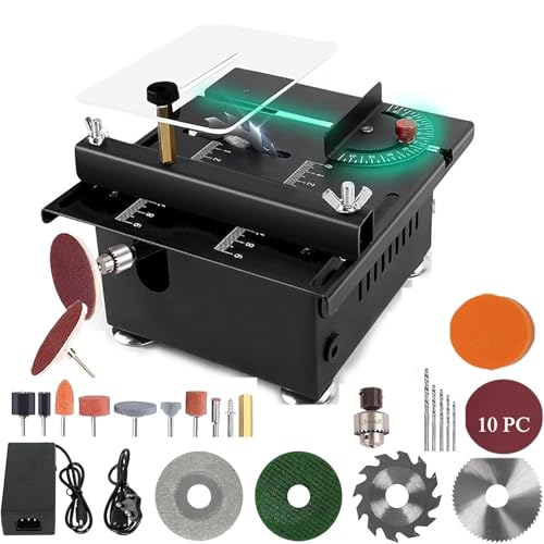 Generic Small Table Saw, Miniature Table Saw for Crafts, Wood Cutting, Multi-Function Tool with Sanding Discs