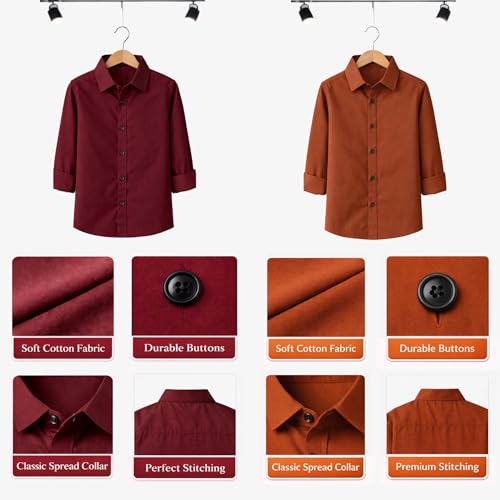 Image of YYQ Pack of 2 Boys Cotton Blend Shirts - Full Sleeve Casual, Soft & Comfortable Spread Collar Shirts
