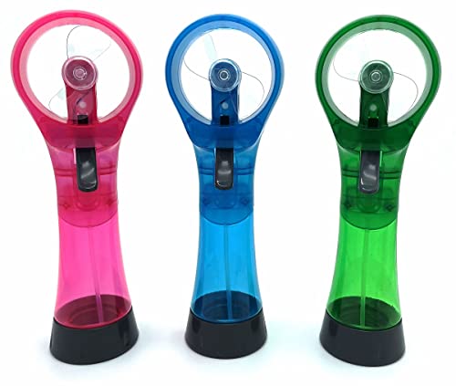 Image of BJPEY Water Misting Fans Portable Personal Handheld Spray Fan Cooling Outdoor Cooler, Pack of 3 (Blue /Green /Pink)