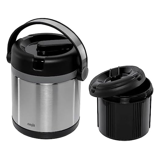 EMSA 509244 MOBILITY Isolier-Speisegefäß 1,2 L Edelstahl Schwarz - 100 % dicht - warme Mahlzeit - heiße Speisen für unterwegs, 1.2 L