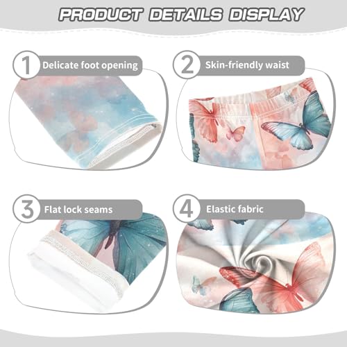 Pattern Blue Pink Butterfly Girls Leggings Kids Yoga Pants Dance Active Tights 4T3