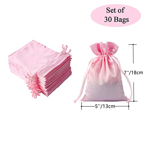 Aklvbl 30 Pack 5 X 7 Inches Pink Satin Gift Bags, Jewelry Bags, Drawstring Pouch, Wedding Favor Bags, Baby Shower Bags, Silk Bags #TOP2