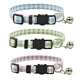 Breakaway Cat Collars with Bell, Set of 3, Durable & Safe Cute Kitten Collars Safety Adjustable Kitty Collar for Cat Puppy 7.5-11in (Plaid-2)