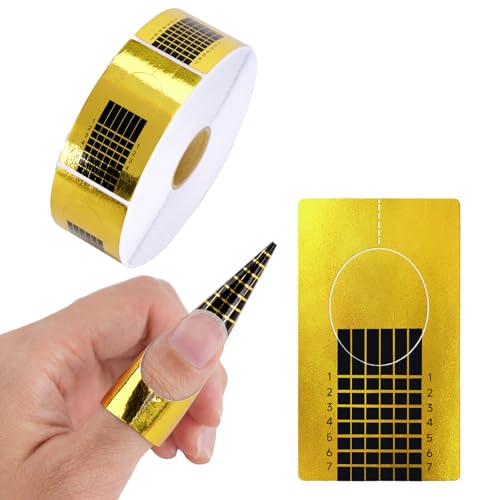 G2PLUS Nail Forms for Gel Builder, 500PCS Nail Extension Forms, Gold Rectangular Nail Forms for Acrylic Nails, Reusable Tip Shape Guide Stickers for DIY and Home Use Salon Supplies