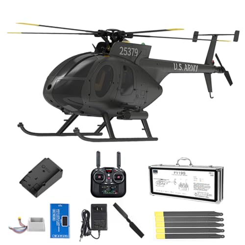 XeleMush 1/16 Scale F119S MD500 RC Helicopter, 250-Class 2.4G 9CH RC Military Helicopter Model with GPS and Flybarless Rotor Head, 6G/3D Switchable Modes (RTF Version)