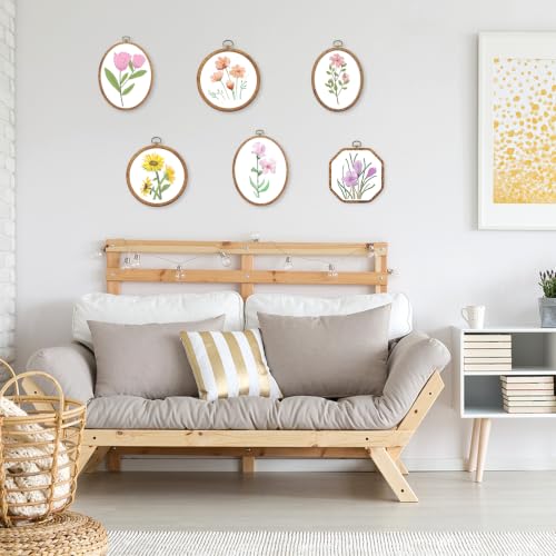 Image of Faylapa 6Pcs Embroidery Hoop Octagonal 7.1 inch Cross Stitch Hoop Ring | Decorative Imitated Wood Display Frame for Embroidery, Craft Sewing DIY Hanging Decoration