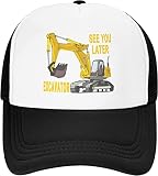 Japoye Boys' Trucker Excavator Hat, Mesh Adjustable Baseball Cap for Kids Ages 3-11 Black