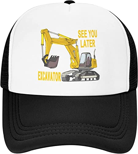 Japoye Boys' Trucker Excavator Hat, Mesh Adjustable Baseball Cap For Kids Ages 3-11 Black #TOP2