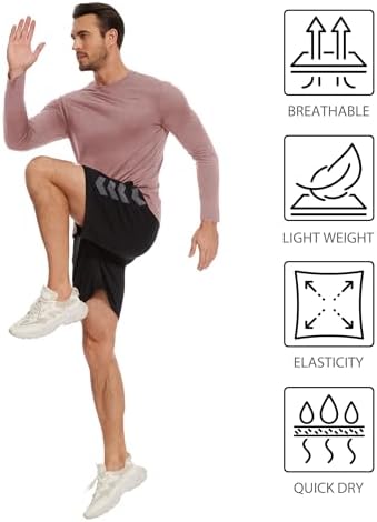 6 Pack Men Dry Fit Workout Long Sleeve Athletic Gym UPF 50+ SPF UV Sun Protection Quick Dry Lightweight Shirts