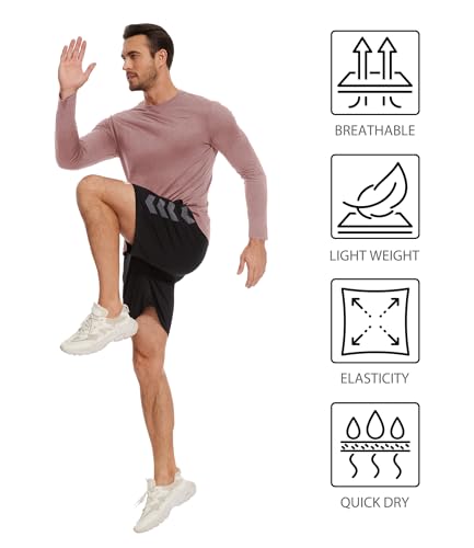 6 Pack Men Dry Fit Workout Long Sleeve Athletic Gym UPF 50+ SPF UV Sun Protection Quick Dry Lightweight Shirts 5