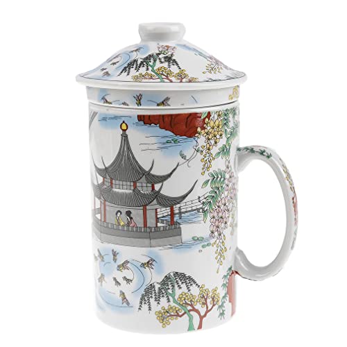 lachineuse - Chinesische Tasse Contemplation des Sees - Porzellan Teetasse mit Sieb und Deckel - Chinesische Malerei - Traditionelles chinesisches Geschirr - Geschenkidee Tee Asien