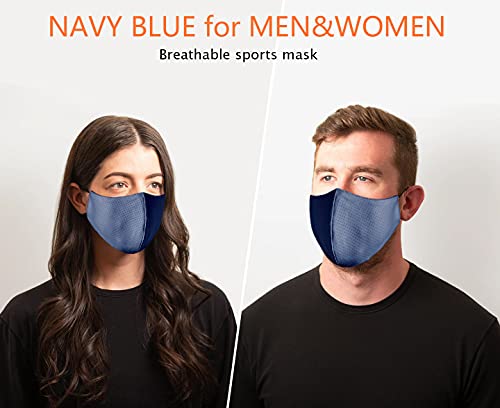 Borgasets Face Mask Reusable For Men Women Adjustable Breathable Comfort Sport Mask Full Washable Safety Exercise Face Masks For Home Office Work Outdoors Navy Blue 2 Pack #TOP1
