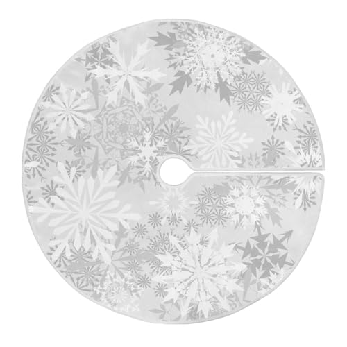 Image of Christmas Tree Skirt Beautiful White Snowflakes Gray 48 Inch Xmas Tree Mat Christmas Tree Skirt Ornament Tree Base Cover Mat for Christmas Decorations New Year Party Holiday 120cm