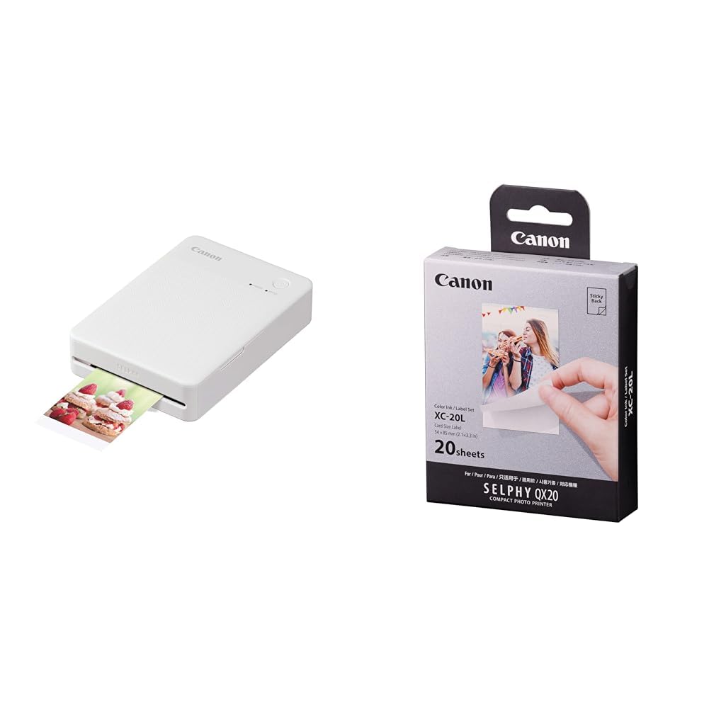 Canon Selphy QX20 White + XC-20L Vol. 20 Colour Ink/Label Set