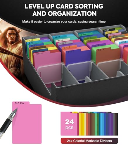 Image of MoKo Trading Card Storage Box, 3000+ MTG Deck Box with 24 Colorful Dividers & 4 Card Supporters, Commander Card Deck Case Fits for Magic Game Cards, YugiOh, TCG, PTG and Sport Cards, Black Grey