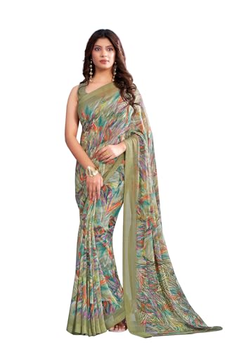 Image of Jaanvi fashion Women's Georgette Saree with Unstitched Blouse Piece