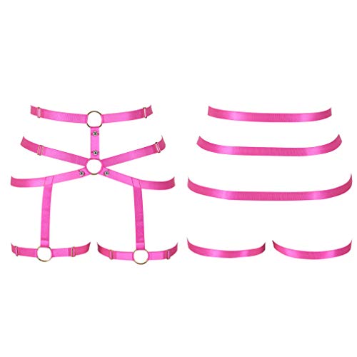 Women's Body Harness Punk Garter Leg Waist Dance Elastic Gothic Carnival Accessories (Rose Red) #TOP1