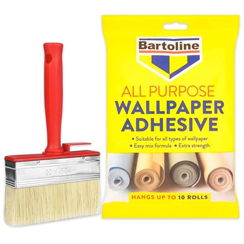 Lot de 10 rouleaux de pâte à papier peint avec pinceau de 120 mm – Colle forte pour tous les types et pinceau pour une application lisse – Pâte pour vinyle, doublure et murs texturés