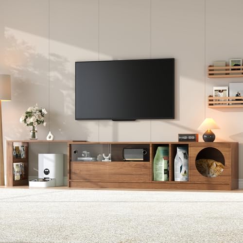 VIVCA Mueble de TV giratorio moderno 180 (+80) × 40 × 50 cm – Multipropósito y extensible, apto para mascotas, puertas de cristal reforzado de acero, sala de descanso para gatos (sin cojín para gatos