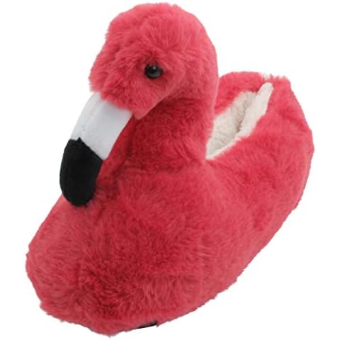 SlumberzzZ Ladies Plush 3D Novelty Pink Flamingo Slippers 3/4 UK Cover