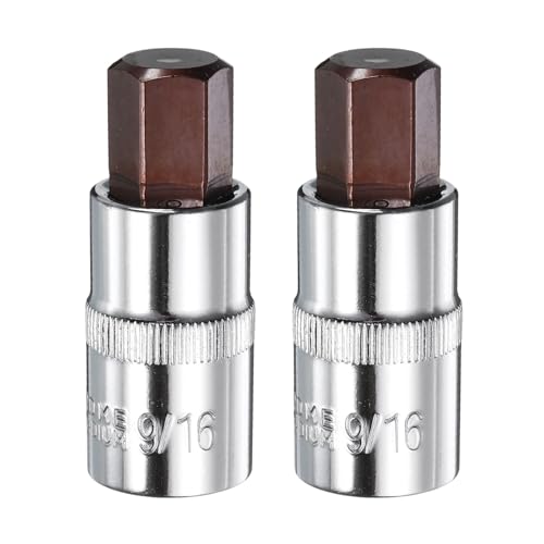 sourcing map 2pcs 9/16 Hex Bit Socket 1/2 Square Drive SAE Extension Impact Bit Power Nut Driver Set S2 & CR-V Steel Socket Ratchet Wrench Bits