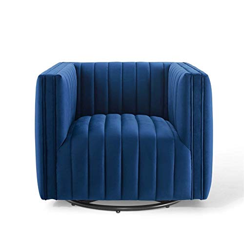 Modway Conjure Channel Tufted Performance Velvet Swivel Armchair, Navy #TOP5