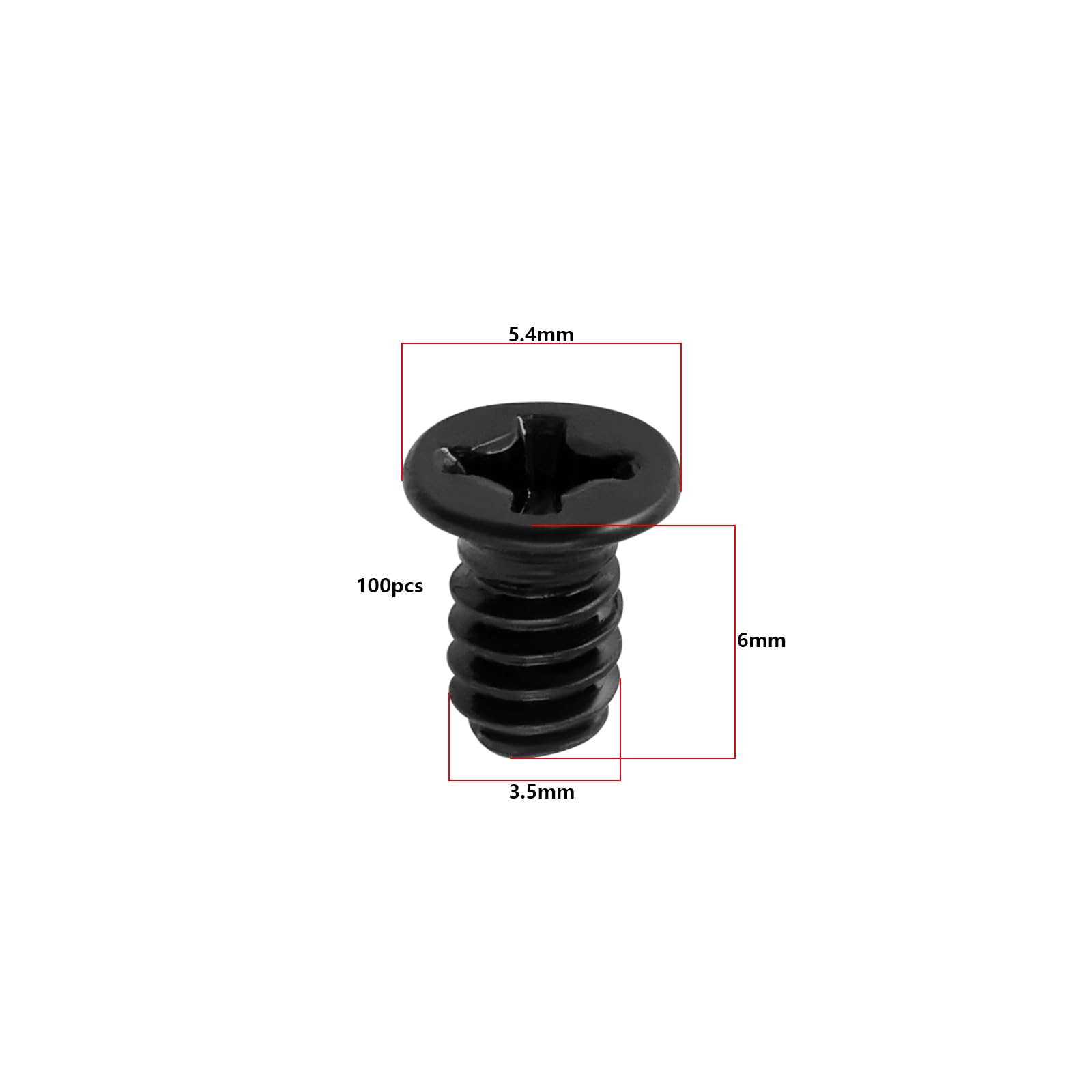 ECSiNG 100 Pezzi Vite A Testa Svasata Nera Testa Piatta Phillips 3,5x6mm Adatta per unità Disco Rigido PC da 3,5 Pollici (UNC 6-32)