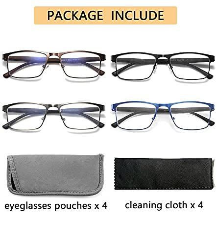 4-Pack Blue Light Blocking Reading Glasses For Men Stylish Metal Frame Readers With Comfort Spring Hinges Anti Glare Uv Filter Eyeglasses , +3.75 Strength #TOP6