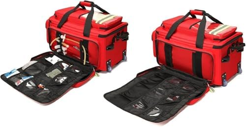 Rolling Medical Bag, Detachable Trolley, Emergency Backpack, Large Capacity Trauma with Compartments for Home Health Nurses, Doctors, EMTs, EMS