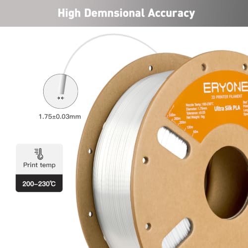 Image of ERYONE Silk Filament PLA+ 1.75mm Upgraded Shiny 3D Printer Filament, Gloss Finish, Fit Most FDM Printer Stable Printing,1kg (2.2LBS) /Spool, White