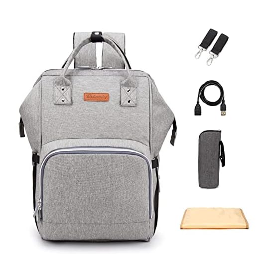 ANKÖMMLING Multifunción pañal bolsa de pañales cambiador de viaje, gran capacidad mochila bolsa reutilizable, ligero elegante Durable Mochila con bolsillo botella aislante para mamá y papá (Gris)