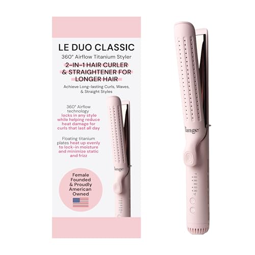 L’ANGE HAIR Le Duo Grande 360° Airflow Styler | 2-in-1 Curling Wand & Titanium Flat Iron Professional Hair Straightener and Curler with Cooling Air Vents to Lock in Style (Blush)