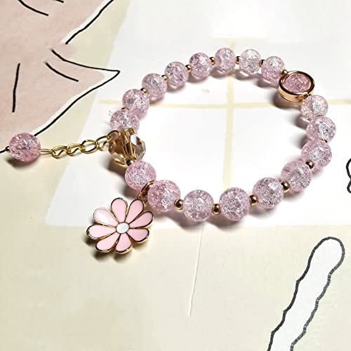 Glazed Flowers Crystal Bead Bracelets 8mm Gemstone Beaded Stretch Bracelet with Flower Bracelet for Women3