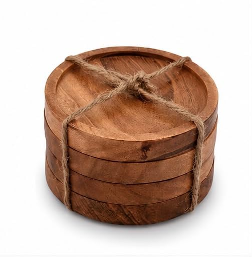 Handcrafted Wooden Coaster Set with Rustic Finish Round | Coster-image-23